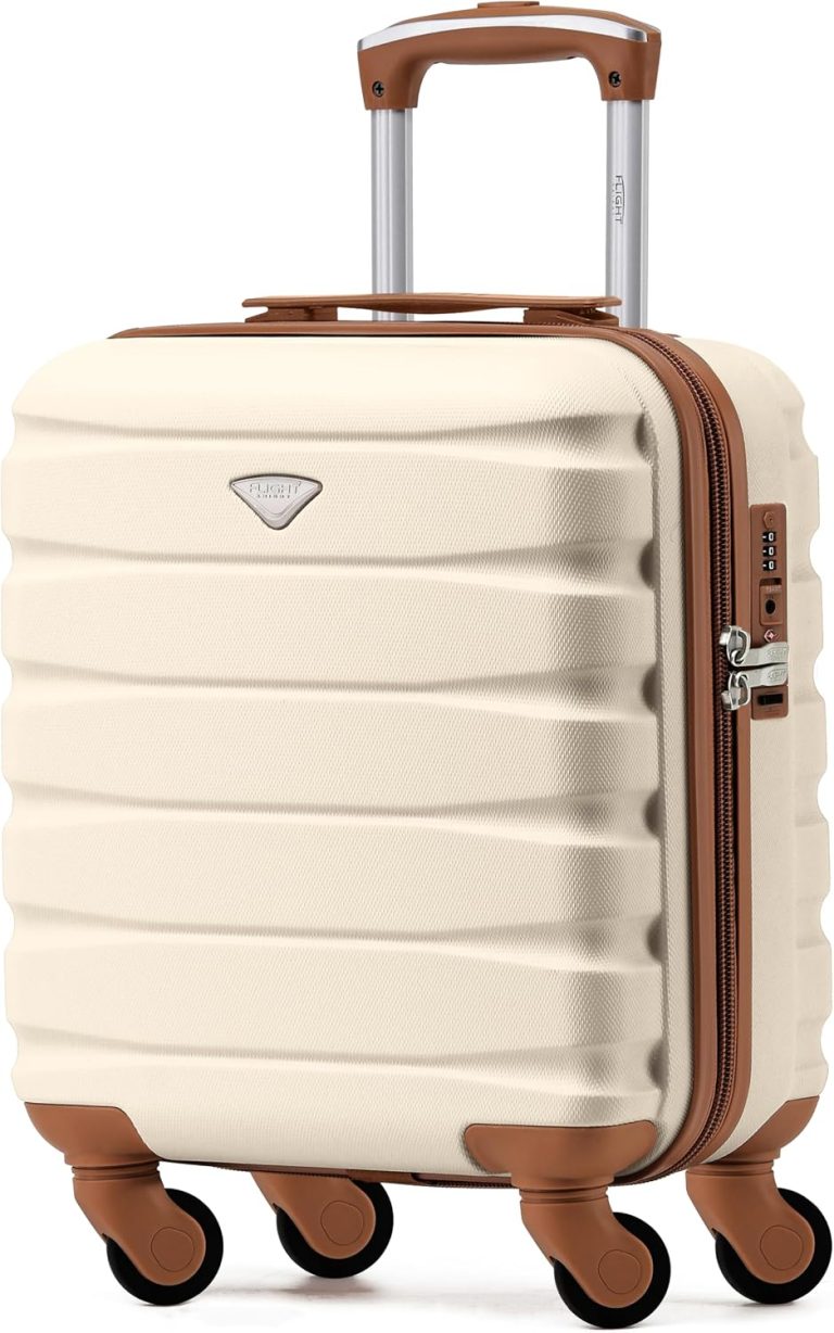 Flight Knight Bagage Cabine Léger à 4 Roues en ABS Rigide, Approuvé par Plus de 100 Compagnies Aériennes - 45x36x20cm (TSA) Crème/Marron