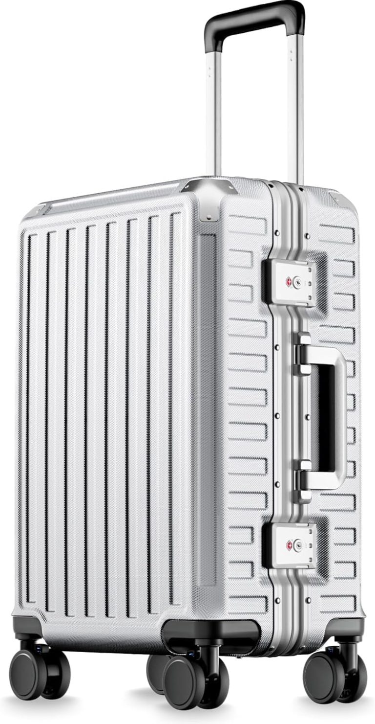 LUGGEX Valise avec Cadre en Aluminium, Valise Cabine sans Fermeture Éclair, 100% PC, 8 Roulettes, Serrure TSA, 55,8 x 37 x 24 cm