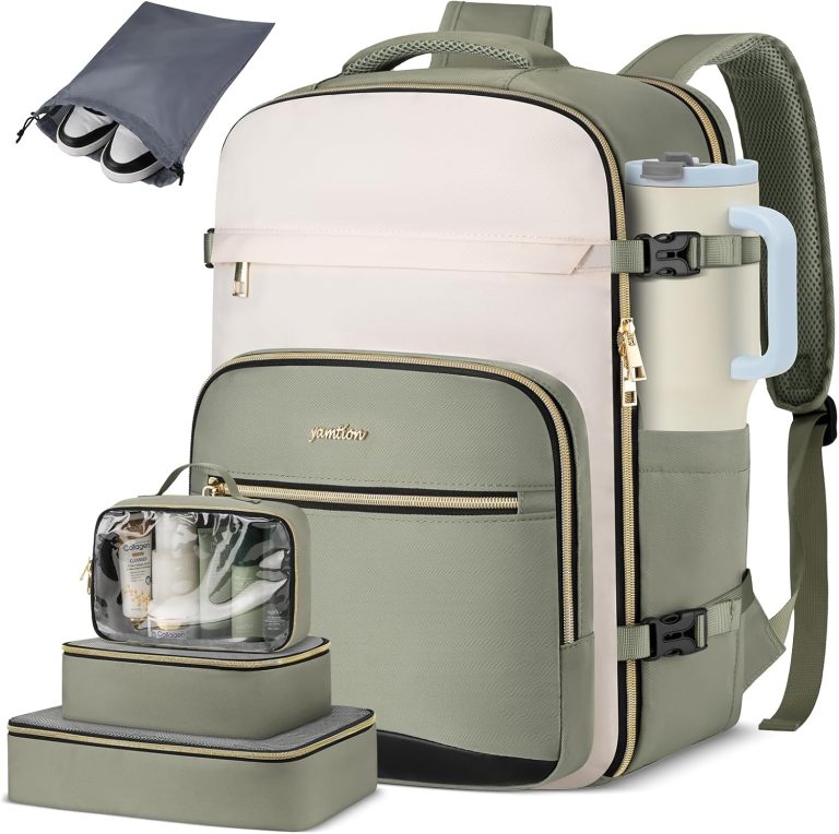 YAMTION Sac à Dos de Voyage Cabine avec 4 Cubes de Rangement, Ouverture 180°, 40L